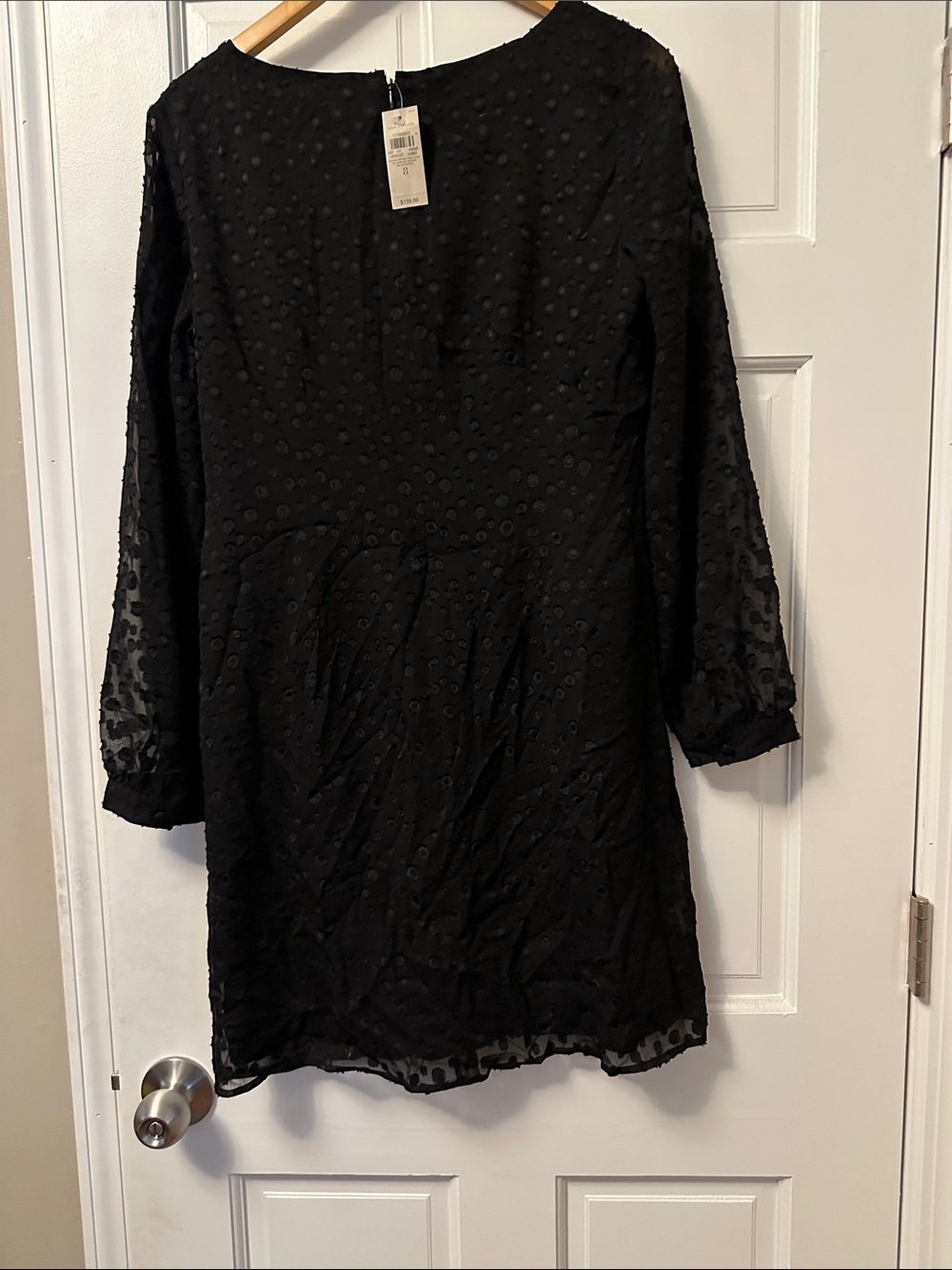 Ann Taylor Black Sheer Swiss Dot Long Sleeve Dress - Picture 3 of 6